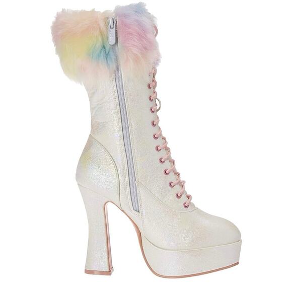 NWT Ellie Shoes Women's White Iridescent NORA Fashion Platform Heel Boot Size 7M - Picture 6 of 10
